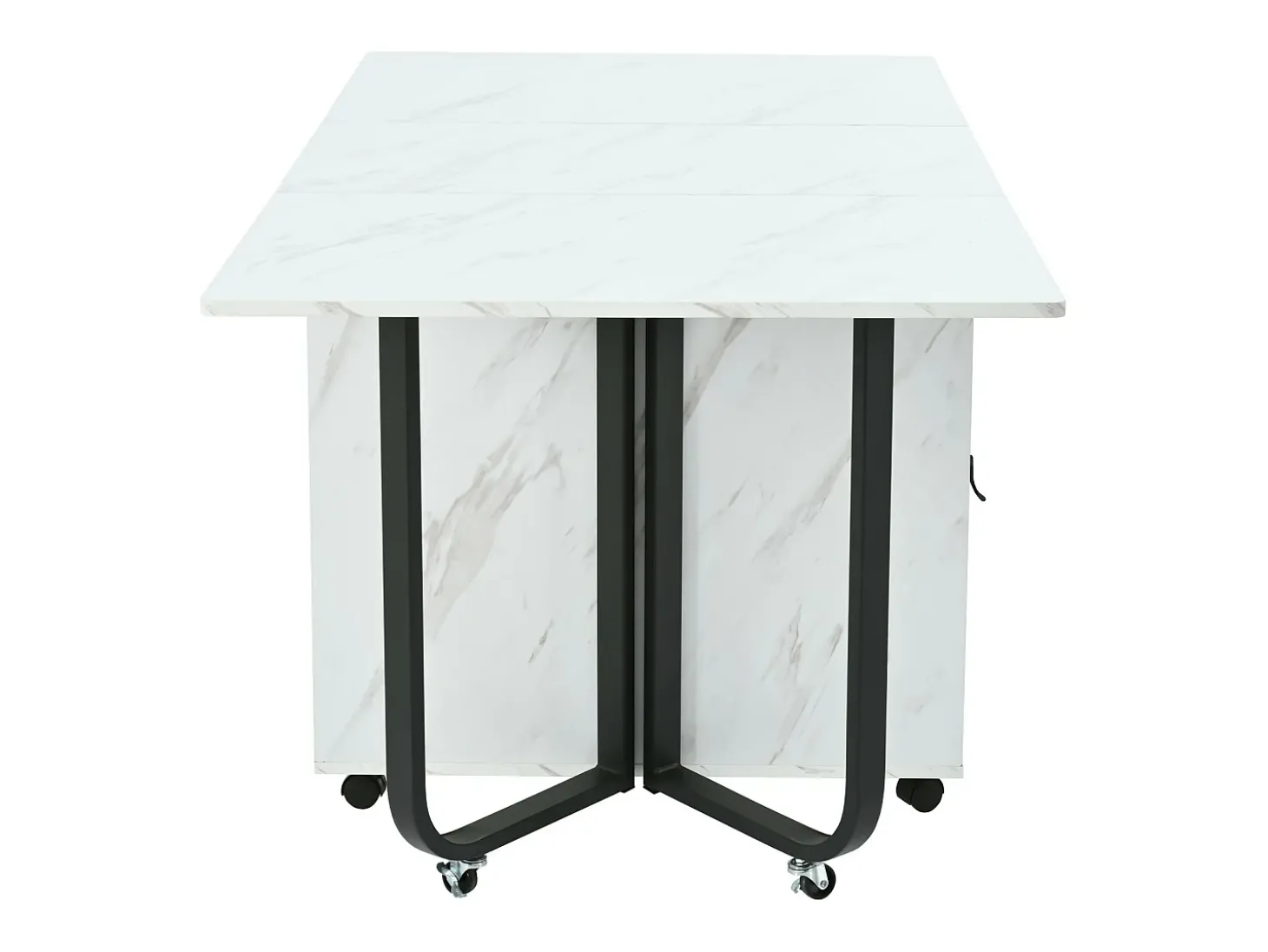 Mesa de jantar extensível e dobrável, com rodízios, 1 porta e 1 gaveta, mdf lacado branco, 150x80x76cm