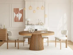Mesa de jantar extensível para 4 a 6 pessoas com folheado de carvalho - Natural - CARMIZA
