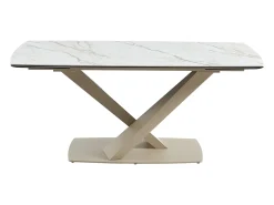 Mesa de jantar extensível em cerâmica e metal efeito mármore branco e bege MALATA de Pascal Morabito