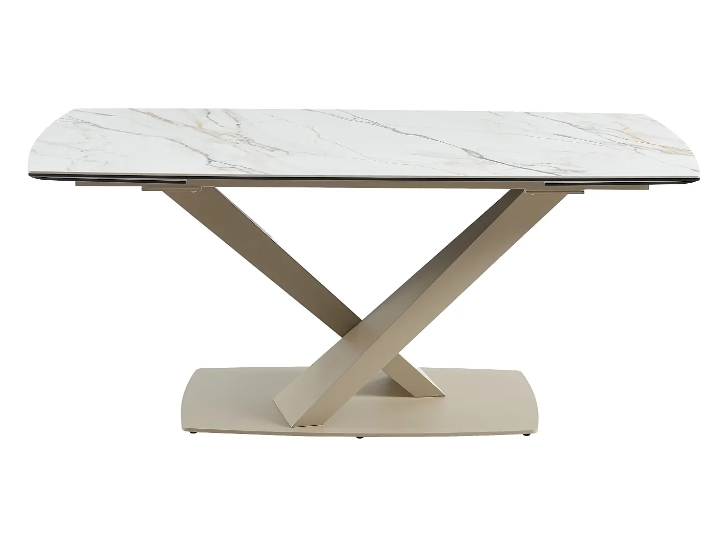 Mesa de jantar extensível em cerâmica e metal efeito mármore branco e bege MALATA de Pascal Morabito
