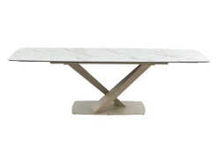 Mesa de jantar extensível em cerâmica e metal efeito mármore branco e bege MALATA de Pascal Morabito