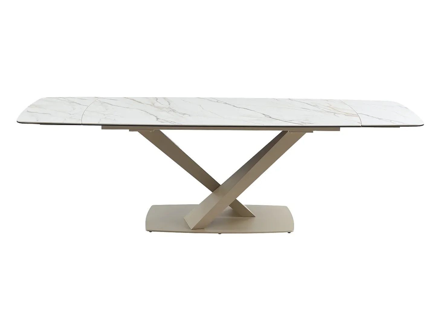 Mesa de jantar extensível em cerâmica e metal efeito mármore branco e bege MALATA de Pascal Morabito
