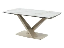 Mesa de jantar extensível em cerâmica e metal efeito mármore branco e bege MALATA de Pascal Morabito