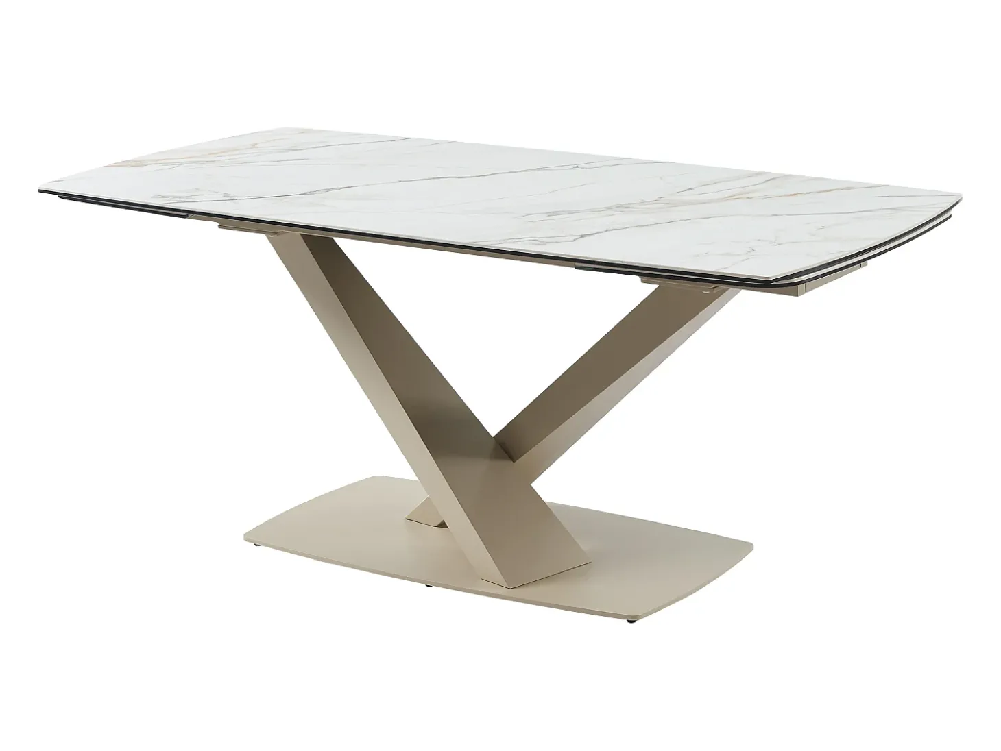 Mesa de jantar extensível em cerâmica e metal efeito mármore branco e bege MALATA de Pascal Morabito
