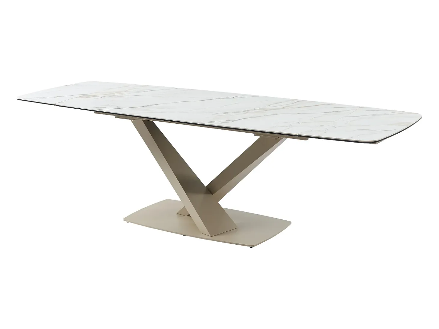 Mesa de jantar extensível em cerâmica e metal efeito mármore branco e bege MALATA de Pascal Morabito