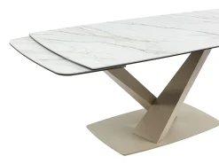 Mesa de jantar extensível em cerâmica e metal efeito mármore branco e bege MALATA de Pascal Morabito