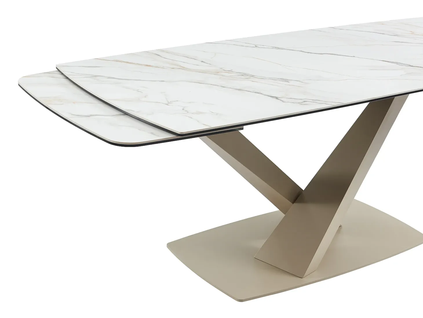 Mesa de jantar extensível em cerâmica e metal efeito mármore branco e bege MALATA de Pascal Morabito