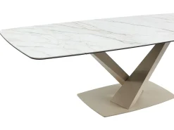 Mesa de jantar extensível em cerâmica e metal efeito mármore branco e bege MALATA de Pascal Morabito