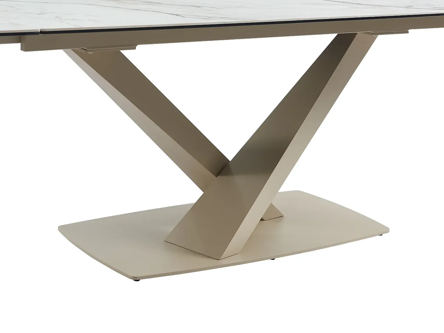 Mesa de jantar extensível em cerâmica e metal efeito mármore branco e bege MALATA de Pascal Morabito