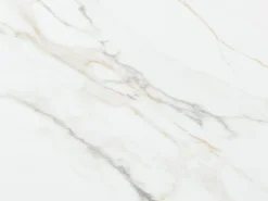 Mesa de jantar extensível em cerâmica e metal efeito mármore branco e bege LOZIPA de Pascal Morabito