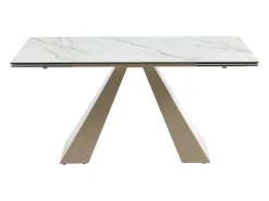 Mesa de jantar extensível em cerâmica e metal efeito mármore branco e bege LOZIPA de Pascal Morabito