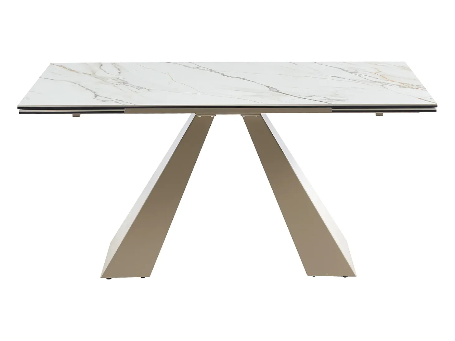 Mesa de jantar extensível em cerâmica e metal efeito mármore branco e bege LOZIPA de Pascal Morabito