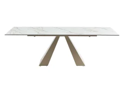 Mesa de jantar extensível em cerâmica e metal efeito mármore branco e bege LOZIPA de Pascal Morabito