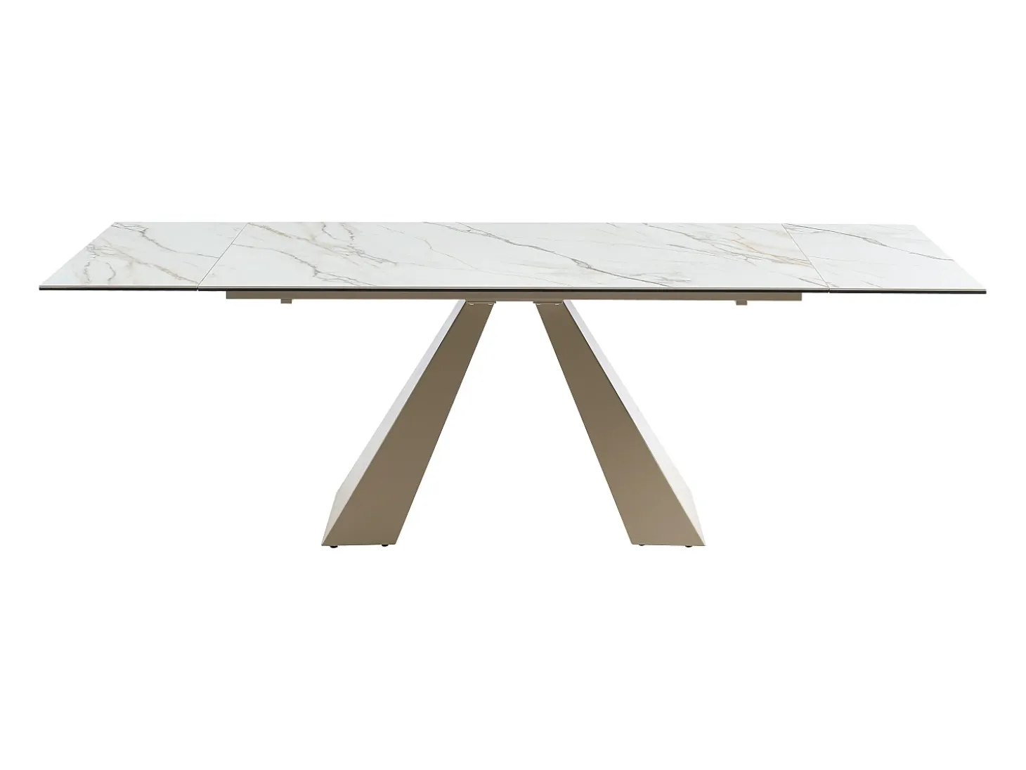 Mesa de jantar extensível em cerâmica e metal efeito mármore branco e bege LOZIPA de Pascal Morabito