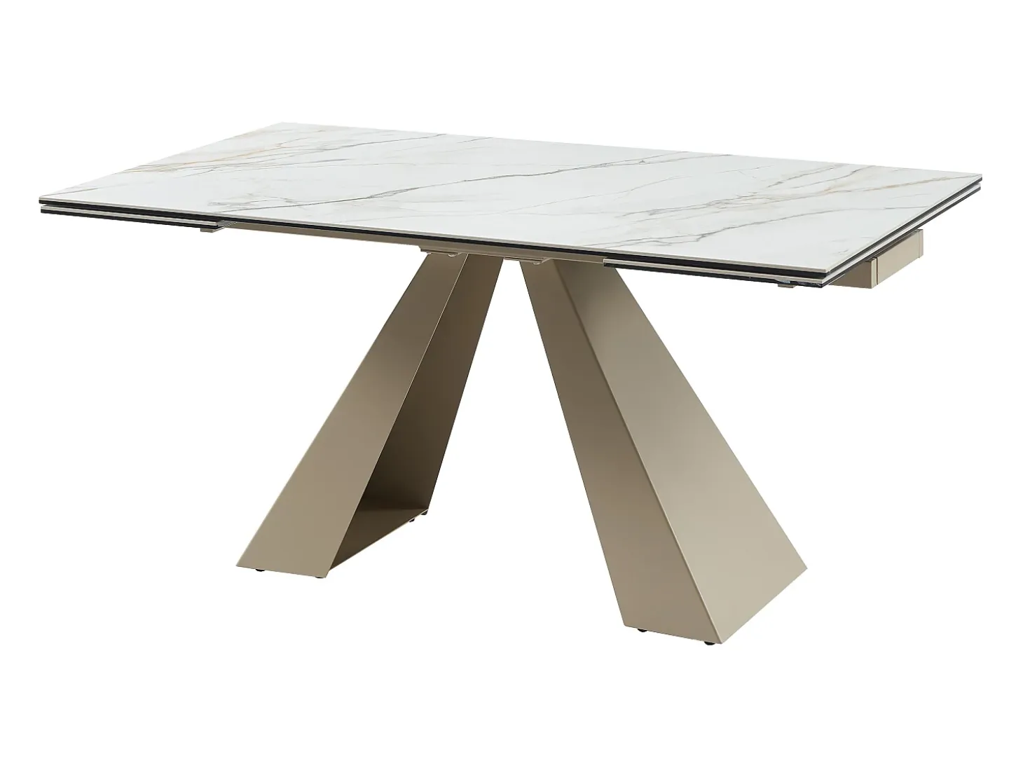 Mesa de jantar extensível em cerâmica e metal efeito mármore branco e bege LOZIPA de Pascal Morabito