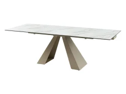Mesa de jantar extensível em cerâmica e metal efeito mármore branco e bege LOZIPA de Pascal Morabito