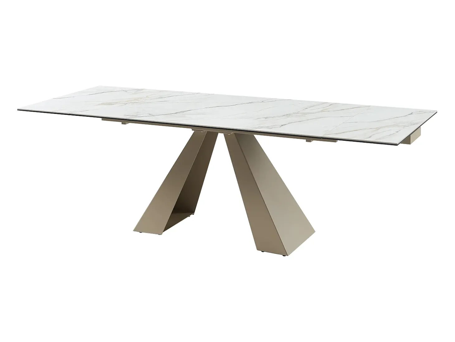 Mesa de jantar extensível em cerâmica e metal efeito mármore branco e bege LOZIPA de Pascal Morabito