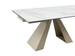 Mesa de jantar extensível em cerâmica e metal efeito mármore branco e bege LOZIPA de Pascal Morabito