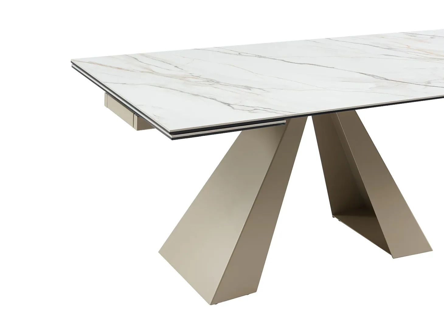 Mesa de jantar extensível em cerâmica e metal efeito mármore branco e bege LOZIPA de Pascal Morabito