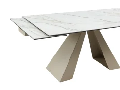 Mesa de jantar extensível em cerâmica e metal efeito mármore branco e bege LOZIPA de Pascal Morabito
