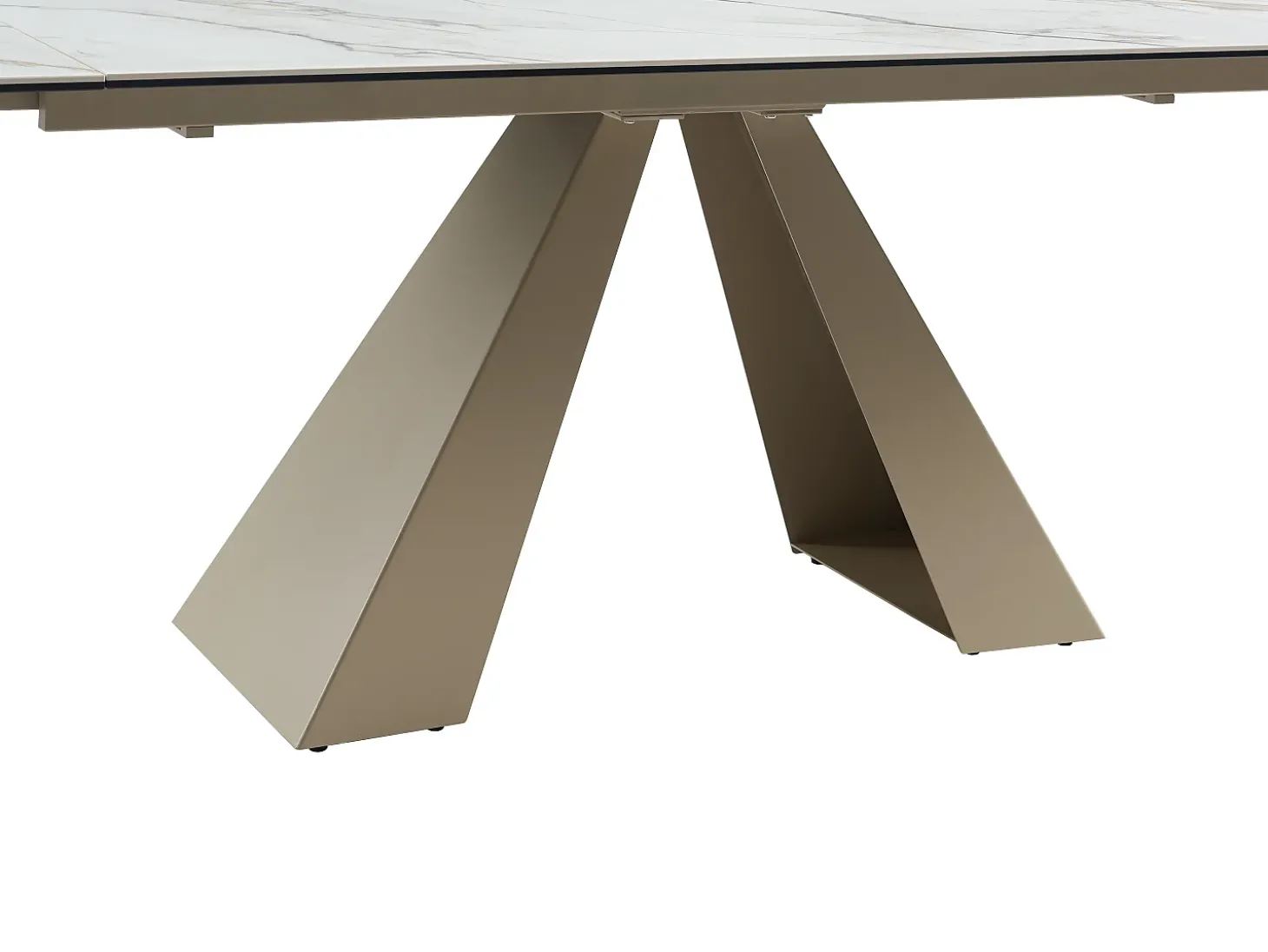 Mesa de jantar extensível em cerâmica e metal efeito mármore branco e bege LOZIPA de Pascal Morabito