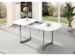 Mesa de jantar extensível para 4 a 6 pessoas - 140/180 x 80 x 75,5 cm - Madeira MDF e pernas de metal - Branco + prata