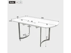 Mesa de jantar extensível para 4 a 6 pessoas - 140/180 x 80 x 75,5 cm - Madeira MDF e pernas de metal - Branco + prata