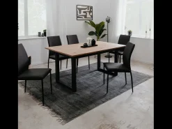 Mesa de jantar extensível industrial para 10 pessoas Kotor em madeira e preto