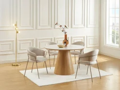 Mesa de jantar para 4 pessoas em cerâmica e folheado - Efeito mármore branco e natural - ANTALIZA