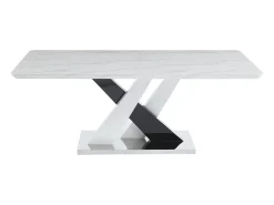 Mesa de jantar para 8 pessoas MDF e aço inoxidável, efeito mármore branco e preto - EVAELA