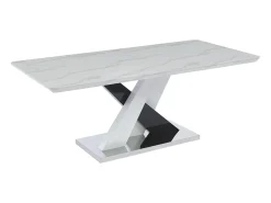 Mesa de jantar para 8 pessoas MDF e aço inoxidável, efeito mármore branco e preto - EVAELA