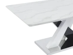 Mesa de jantar para 8 pessoas MDF e aço inoxidável, efeito mármore branco e preto - EVAELA