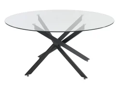 Mesa de jantar redonda 6 lugares em vidro temperado e metal preto, transparente - COSIMA