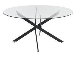 Mesa de jantar redonda 6 lugares em vidro temperado e metal preto, transparente - COSIMA