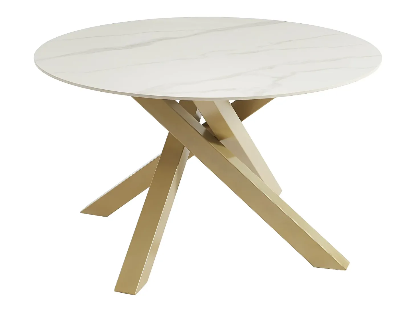 Mesa de jantar redonda 4 lugares cerâmica e metal dourado efeito mármore branco - LENUMIA
