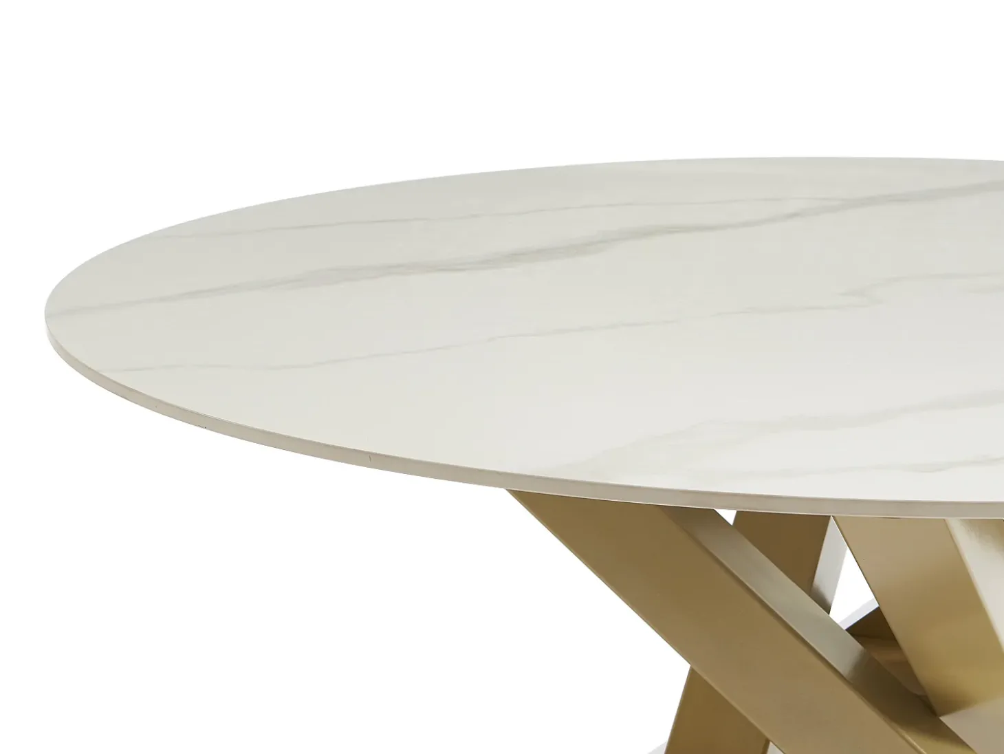 Mesa de jantar redonda 4 lugares cerâmica e metal dourado efeito mármore branco - LENUMIA