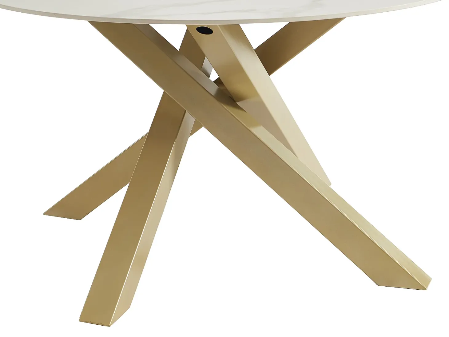 Mesa de jantar redonda 4 lugares cerâmica e metal dourado efeito mármore branco - LENUMIA