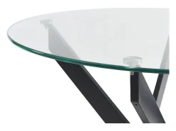 Mesa de jantar redonda 2 lugares vidro temperado e metal preto, transparente - COSIMA