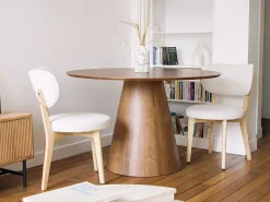 Mesa de jantar redonda 4 lugares em MDF natural escuro ANTALIZA