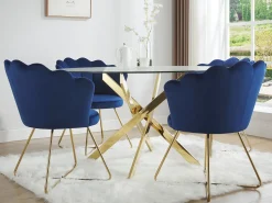 Mesa de jantar redonda 6 pessoas vidro temperado e metal dourado, transparente - COSIMA