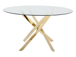 Mesa de jantar redonda 6 pessoas vidro temperado e metal dourado, transparente - COSIMA