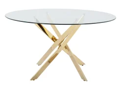 Mesa de jantar redonda 6 pessoas vidro temperado e metal dourado, transparente - COSIMA