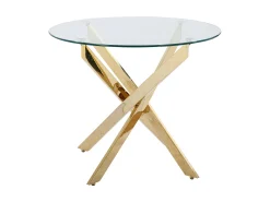 Mesa de jantar redonda 2 pessoas vidro temperado e metal dourado, transparente - COSIMA