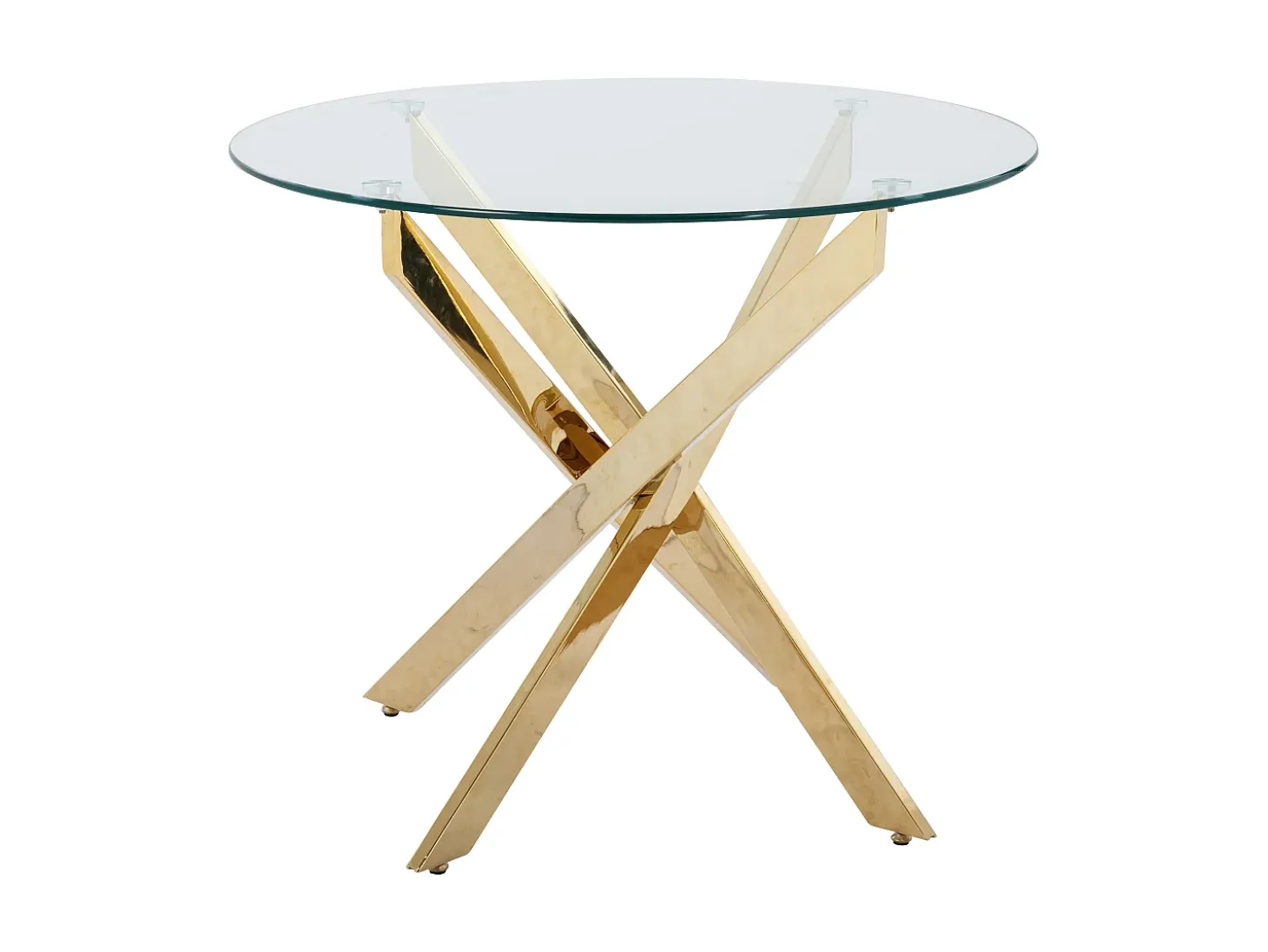 Mesa de jantar redonda 2 pessoas vidro temperado e metal dourado, transparente - COSIMA