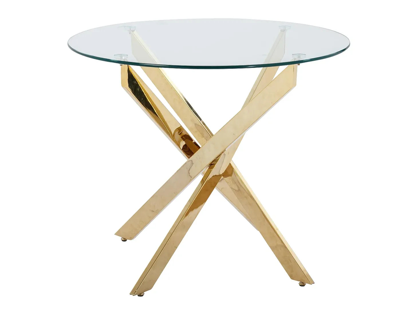 Mesa de jantar redonda 2 pessoas vidro temperado e metal dourado, transparente - COSIMA
