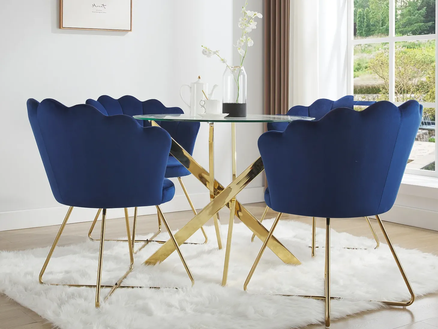 Mesa de jantar redonda 2 pessoas vidro temperado e metal dourado, transparente - COSIMA