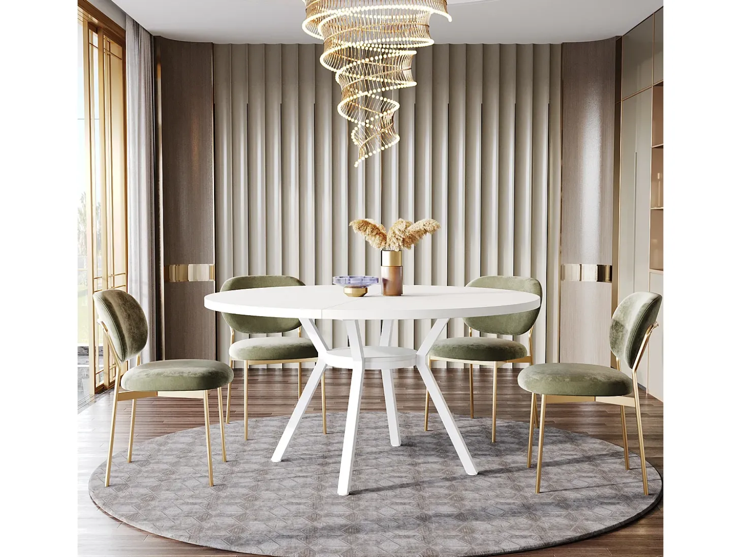 Mesa de Jantar Redonda com Tampo em Efeito MDF, 120x120x75cm, com Quatro Pés de Metal, Branca, Perfeita para o Estilo Retro Escandinavo