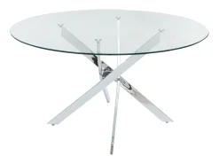 Mesa de jantar redonda de 6 lugares vidro temperado e metal cromado, transparente - COSIMA