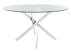 Mesa de jantar redonda de 6 lugares vidro temperado e metal cromado, transparente - COSIMA