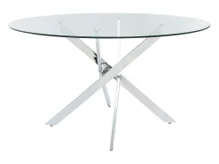 Mesa de jantar redonda de 6 lugares vidro temperado e metal cromado, transparente - COSIMA